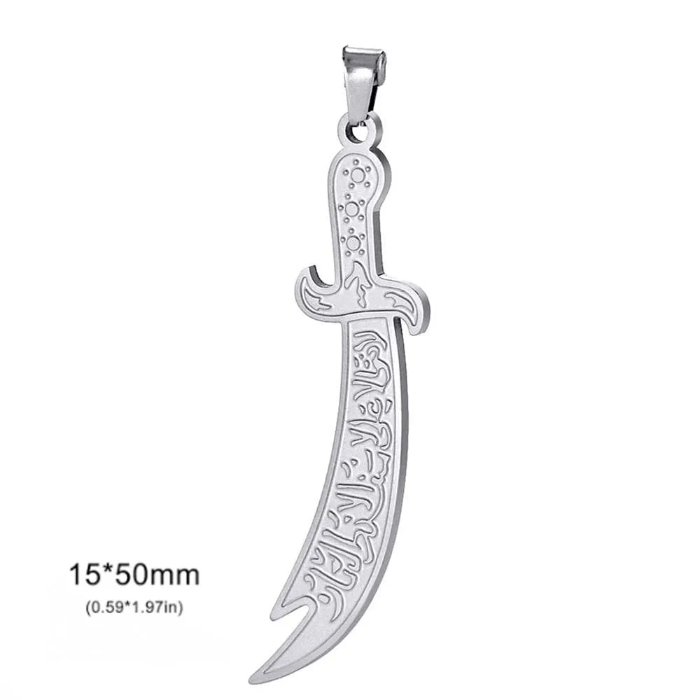 EUEAVAN 1pc Islamic Imam Ali Zulfiqar Sword Stainless Steel Pendant for Necklace Muslim Arabic Calligraphy Jewelry Making Gifts