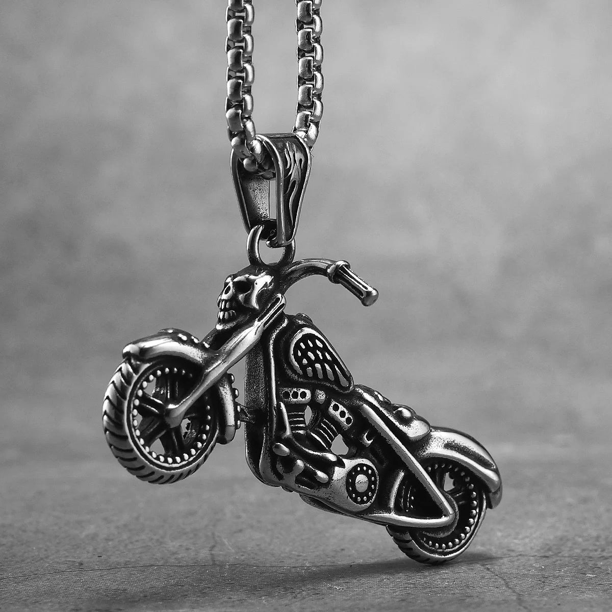 Skull Biker Pendant Necklace Stainless Steel Vintage
