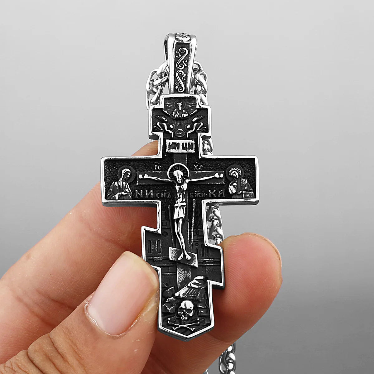Cross Jesus Steel Pendant 316L Vintage Orthodox