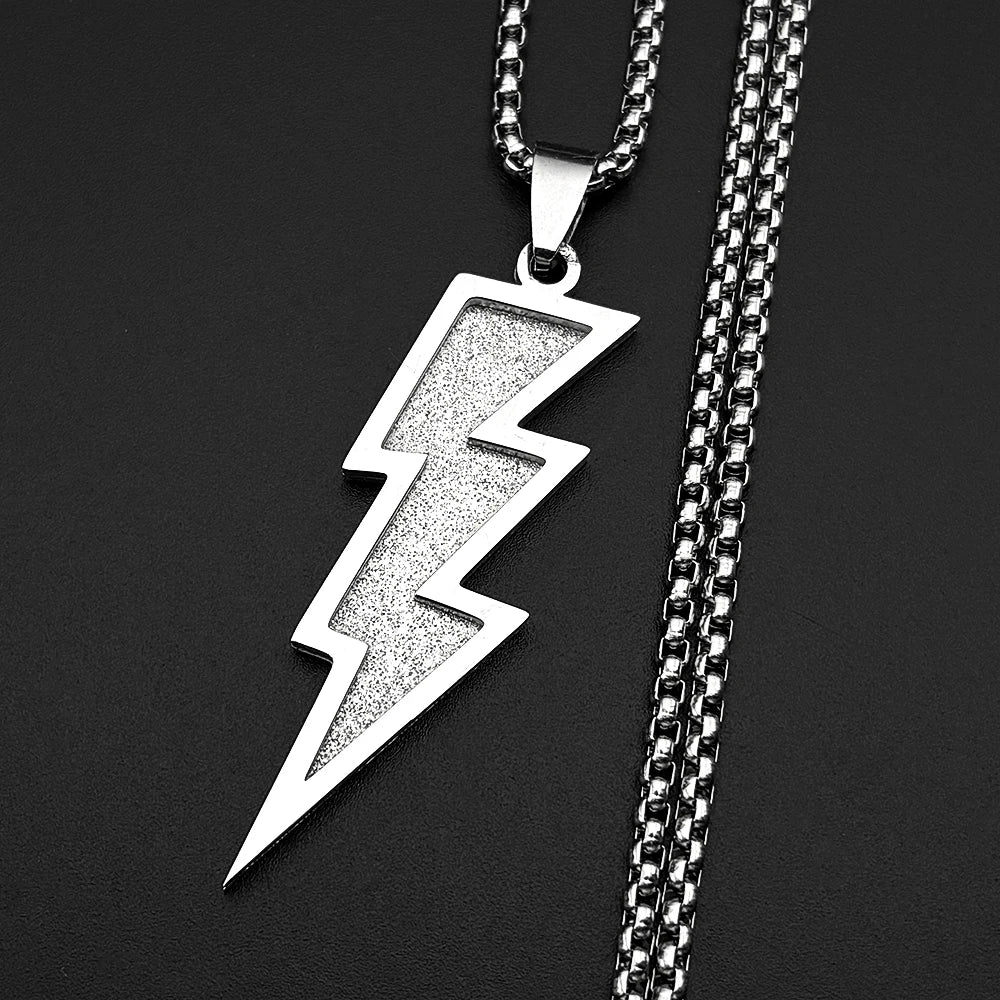 Black Lightning Pendant Necklace — Stainless Steel