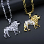 Iced Out Lion Pendant Necklace — Rhinestone, Gold & Silver, 70cm