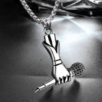 Silver Microphone Hand Pendant Necklace