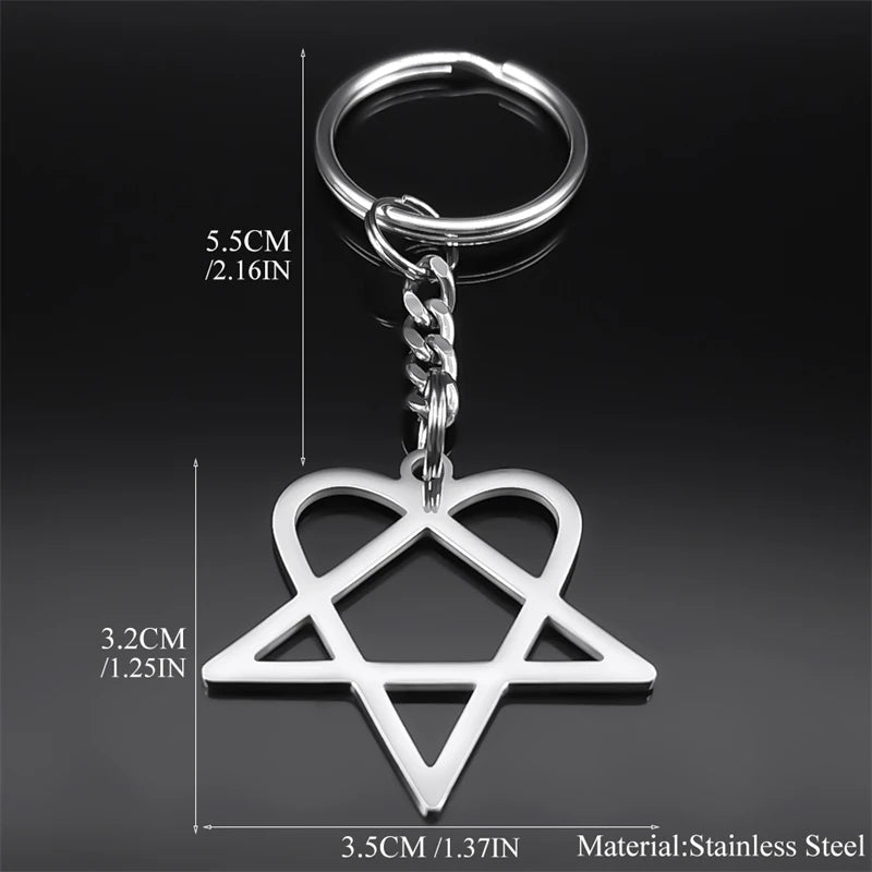 Star Heartagram Silver Key Chain — Stainless Steel