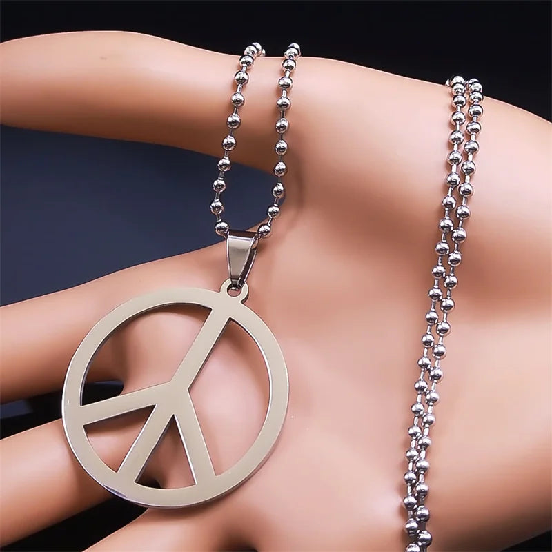 Peace Symbol Stainless Steel Chain Necklaces for Women Unisex Simple Silver Color Necklace Jewelry Women or Men Jewelry