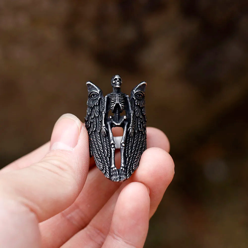 2022 NEW Men's 316L stainless steel rings Angel Wing Skull Vintage Aegishjalmur PUNK for teen Jewelry Gifts free