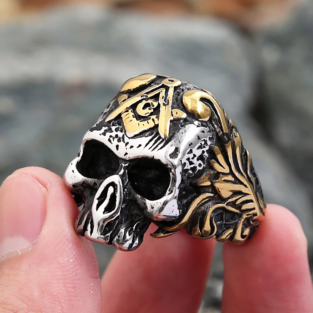 Vintage Templar Masonic Skull Rings For Men 316L Stainless Steel Freemason AG Signet Ring Punk Biker Fashion Jewelry Party Gifts