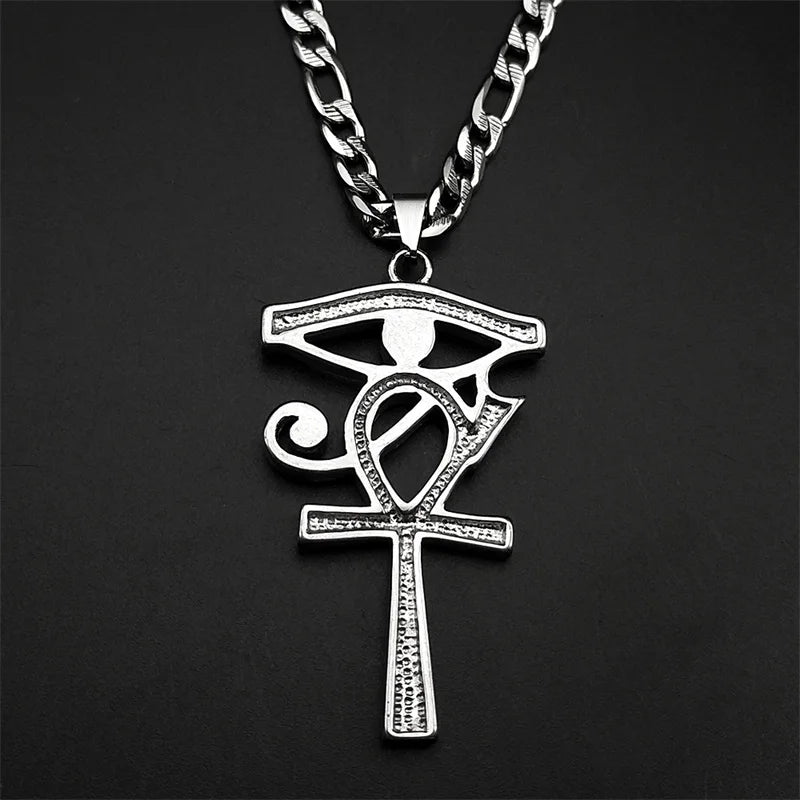 Eye of Horus Ankh Cross Pendant — Stainless Steel