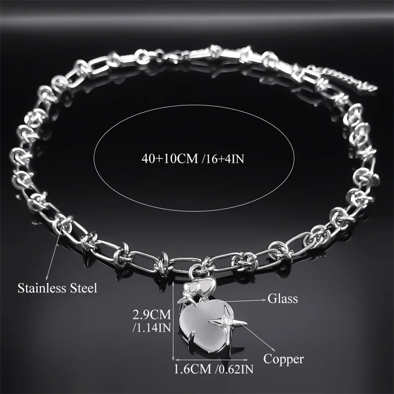 Iced Out Heart Star Pendant Necklace — Stainless Steel