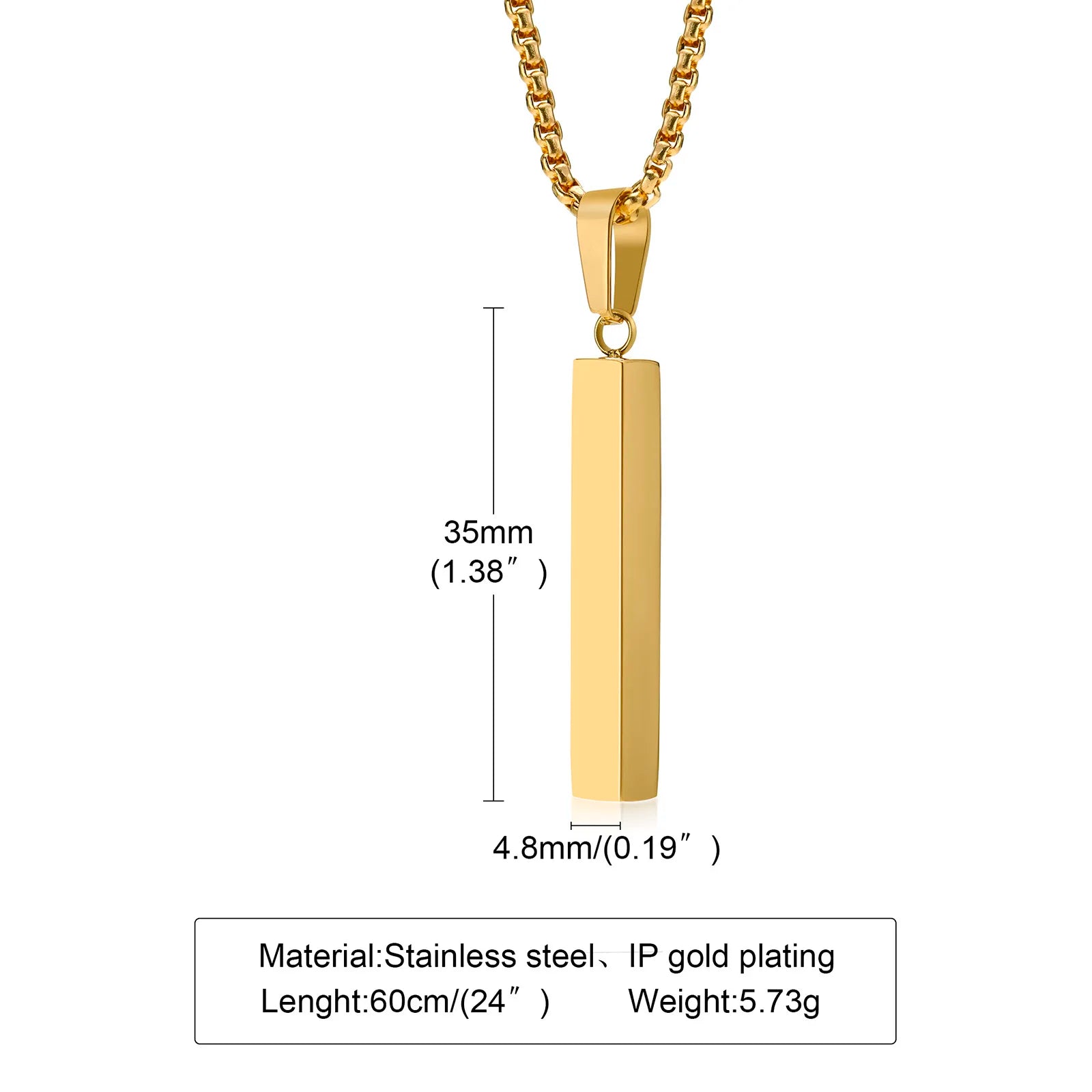 Pillar Bar Pendant Necklace — Stainless