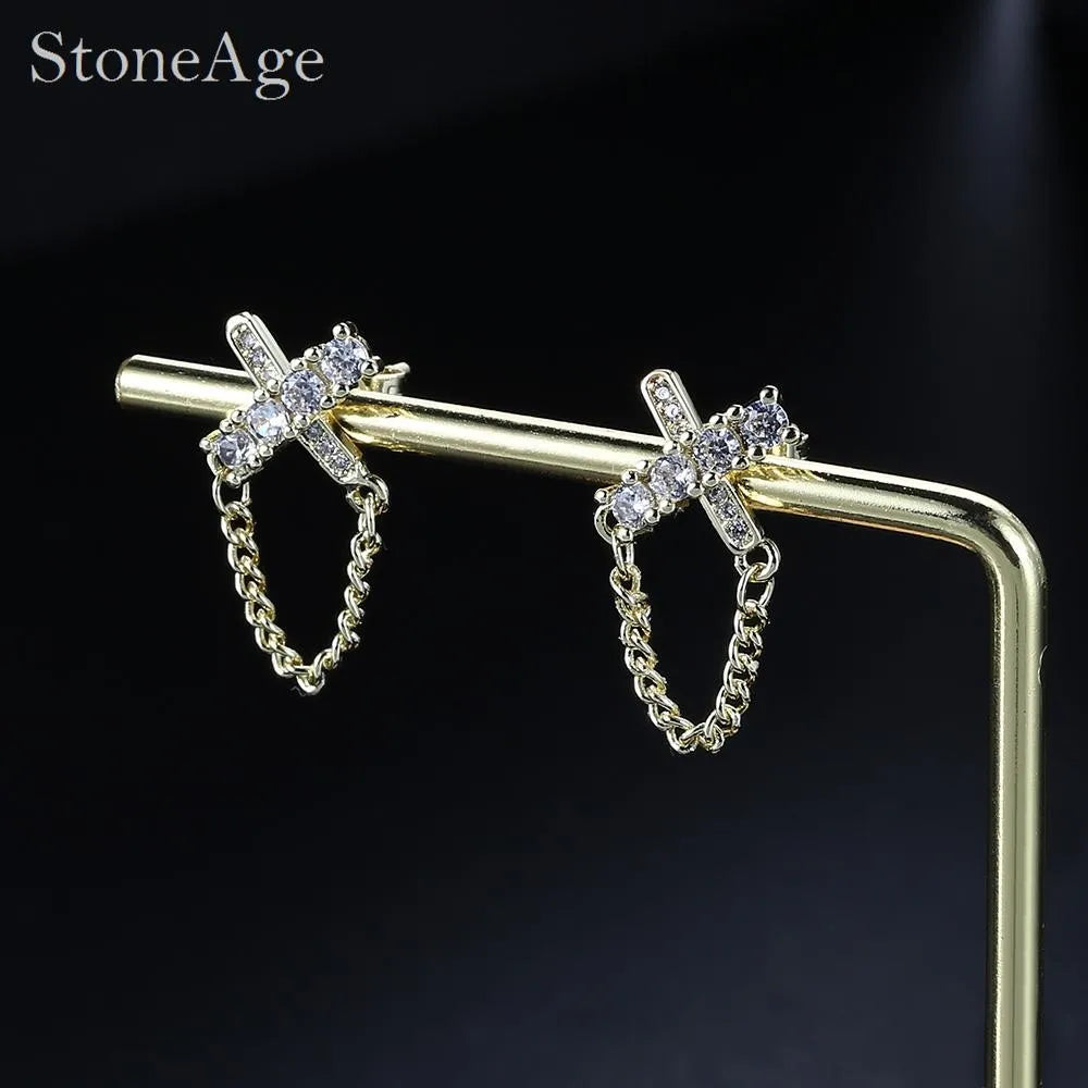 Iced Out Cross Stud Earrings — Silver