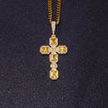 Cross Pendant Necklace Iced Out Yellow CZ