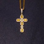 Cross Pendant Necklace Iced Out Yellow CZ