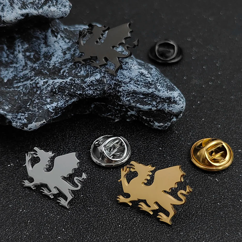 Stylish and simple animal badge, gold-plated stainless steel lion collar pin, phoenix men's collar pin, pterosaur brooch