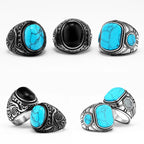 Turquoise Carved Ring — Stainless Steel