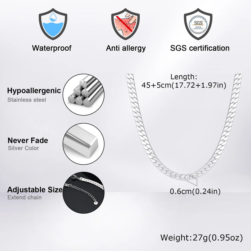 Flat Cuban Chain Choker Necklace — Stainless Steel