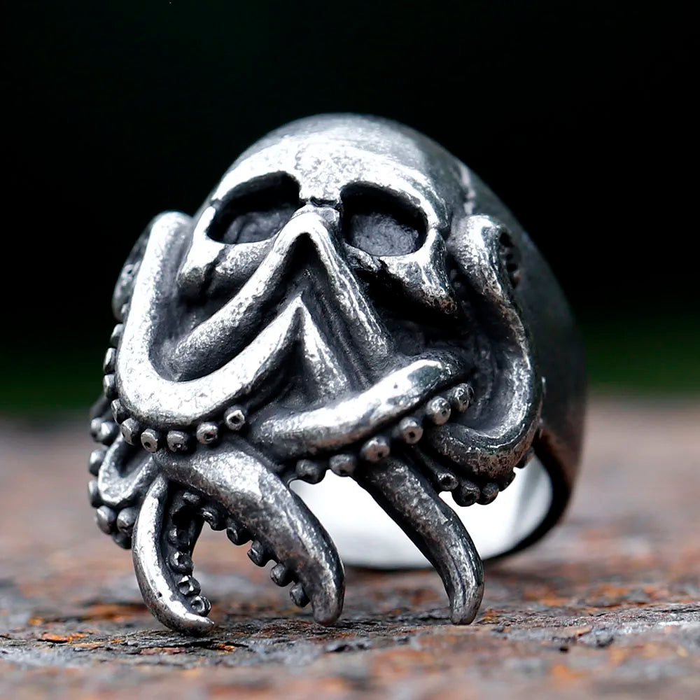 2024 New Goth Octopus Skull Ring Punk 316L Stainless Steel Seaman Rings Men Biker Jewelry Gift for Sailor