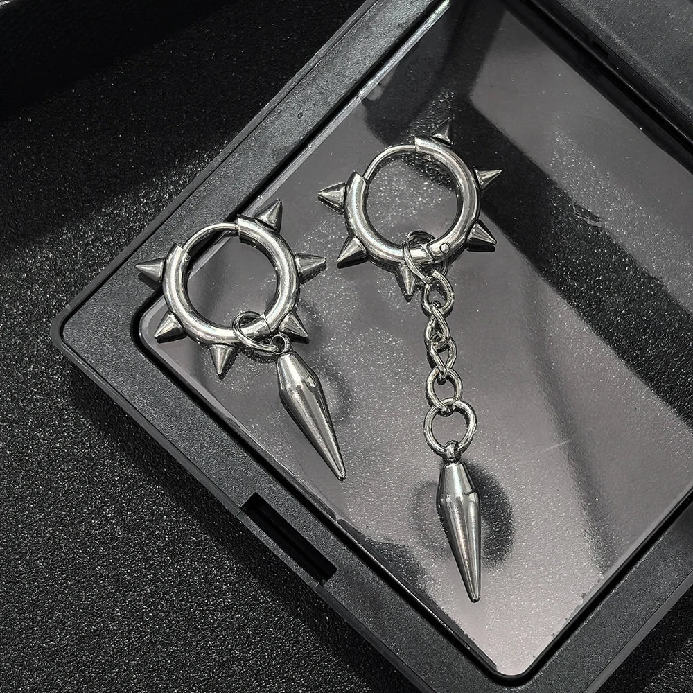 Punk Gothic Spike Asymmetric Dangle Hoop Earrings