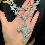 2025 New Iced Out Cross Pendant Necklace for Men Women Bling Silver Color Cubic Zirconia Cross Cuban Chain Hip Hop