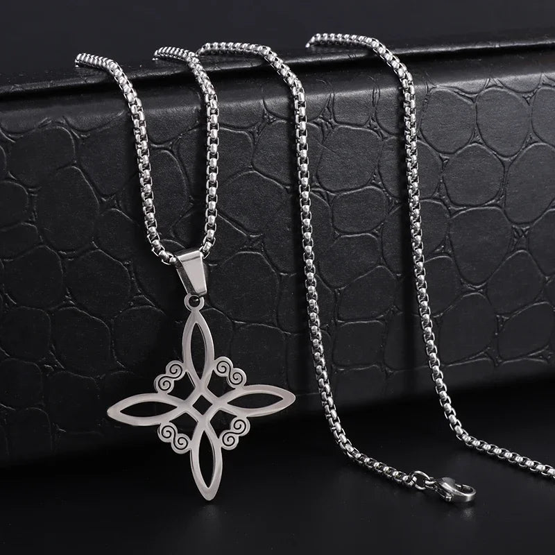 Silver Color Stainless Steel Pattern Witch Knot Pendant Necklace Celtic Knot Lucky Jewelry Christmas Gift for Friends Family