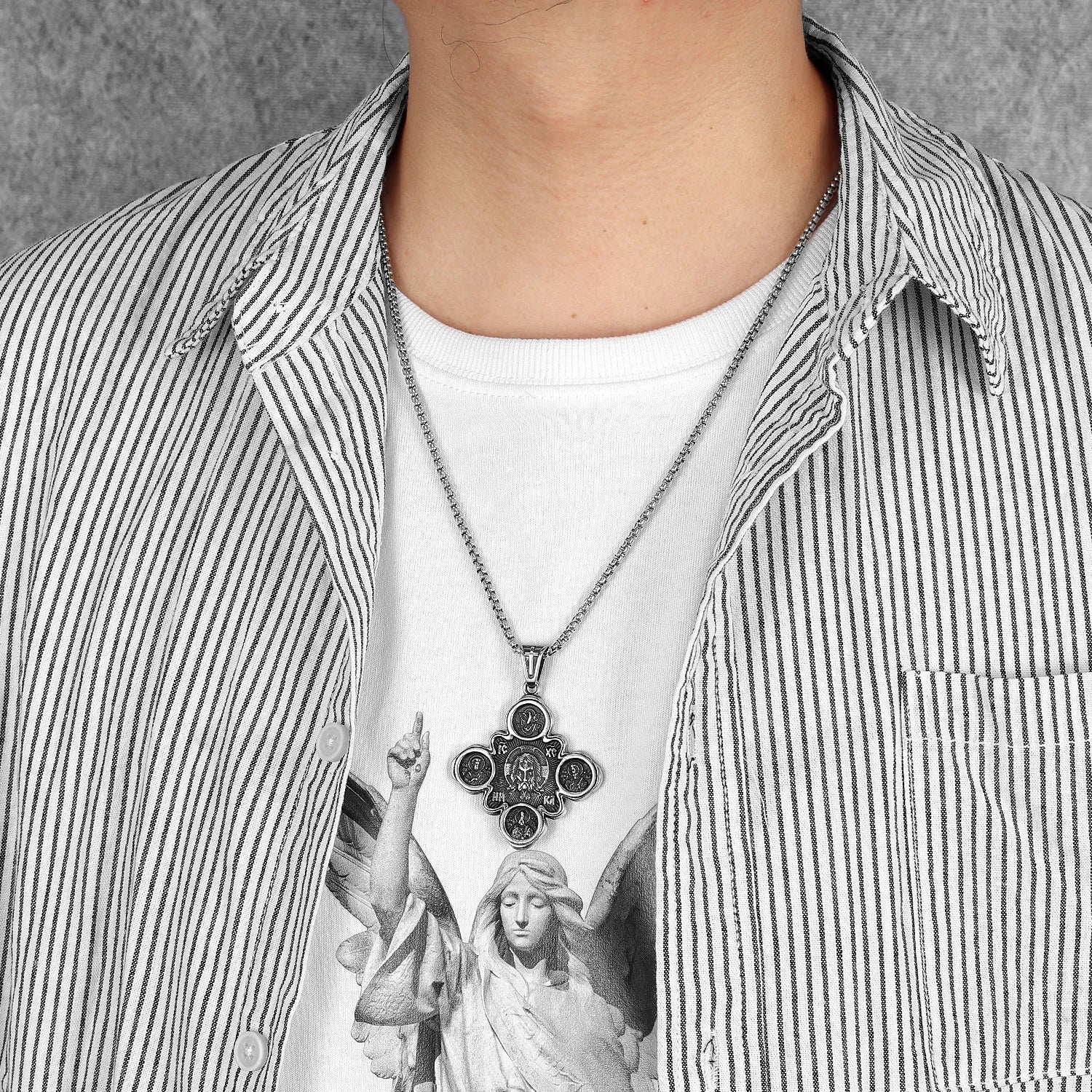Cross Jesus Pendant Necklace — Stainless Steel