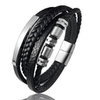Men's Stainless Steel Luxury Magnetic Buckle Braided Multi-layer Leather Cylinder Hexagonal Bead Bracelet Men's Jewelry