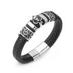 Skull Braid Leather Bracelet — Stainless Steel