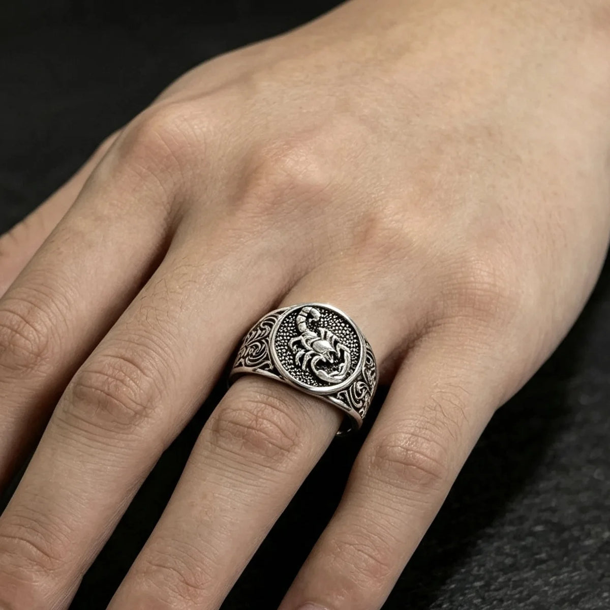 Vintage Scorpion Ring, Embossed Scorpio Totem Ring, Retro Carved Wide Ring, Gothic Animal Statement Jewelry Gift for