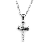 Vintage Nail Spike Cross Pendant Necklace — Stainless Steel