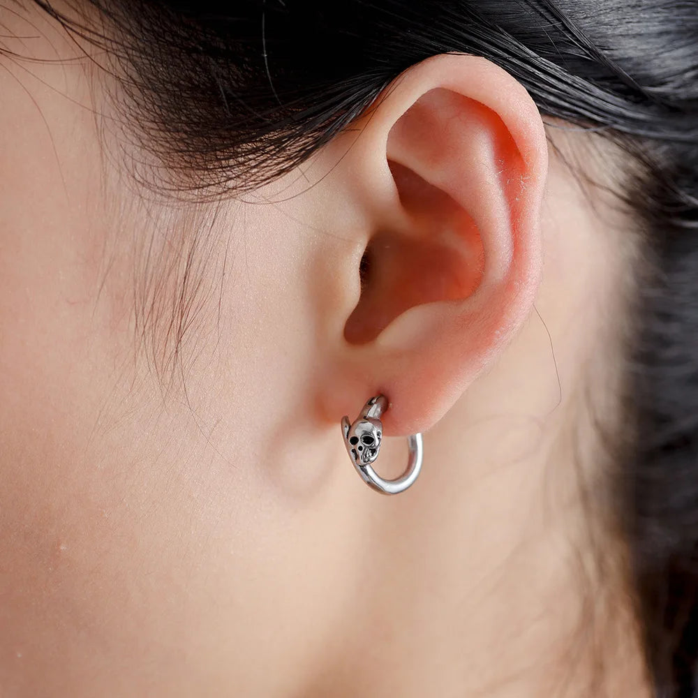 Skull Hoop Earrings Punk Party Men Women — 316L Stainless Steel