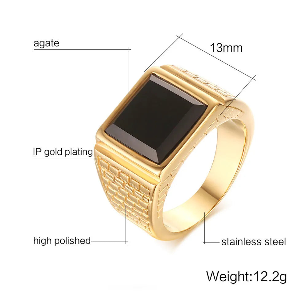 Black Stone Signet Ring — Gold