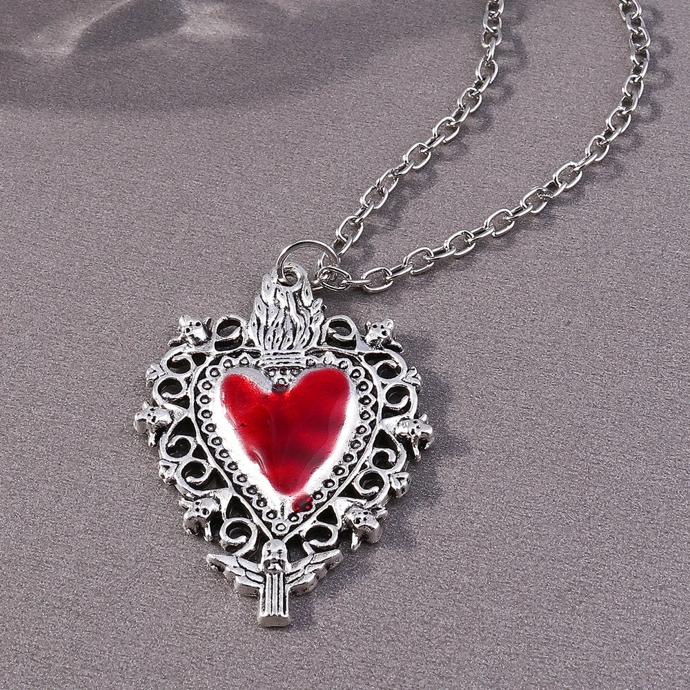 Gothic Skull Love Heart Necklace for Women Men Religious Crucifix Necklaces Punk Jewelry Gifts