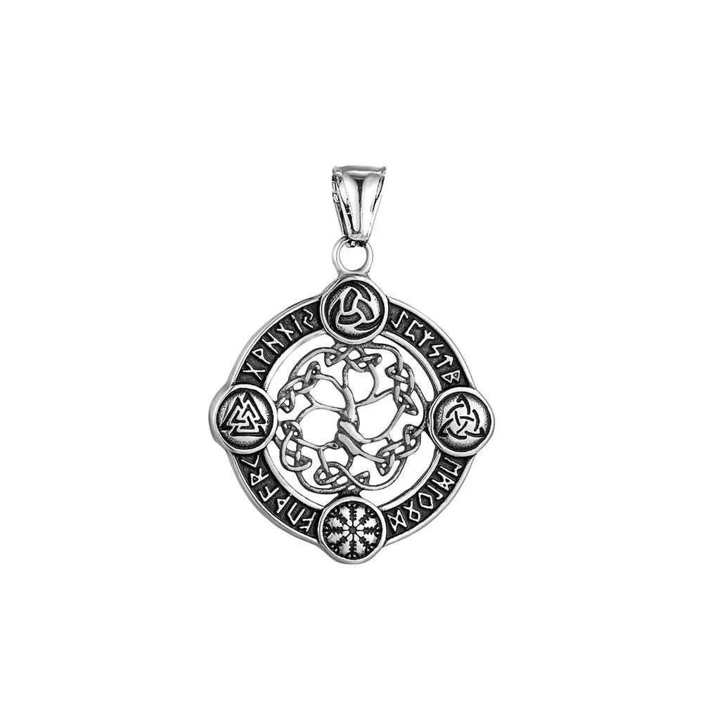 Odin Steel Pendant Vintage Viking Tree Life 316L