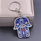 1Pc Vintage Fatima Hamsa Hand Pendant Women Key Chain Bule Glass Round Lucky Amulet Turkish Evil Eye Tassel Keyring Jewelry Bulk