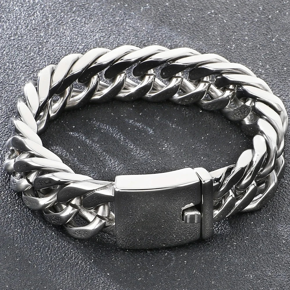 Classic Bracelet Men's 18MM Width Brushed Matte 316L Stainless Steel Curb Cuban Link Chain Man Bracelets Male Jewelry