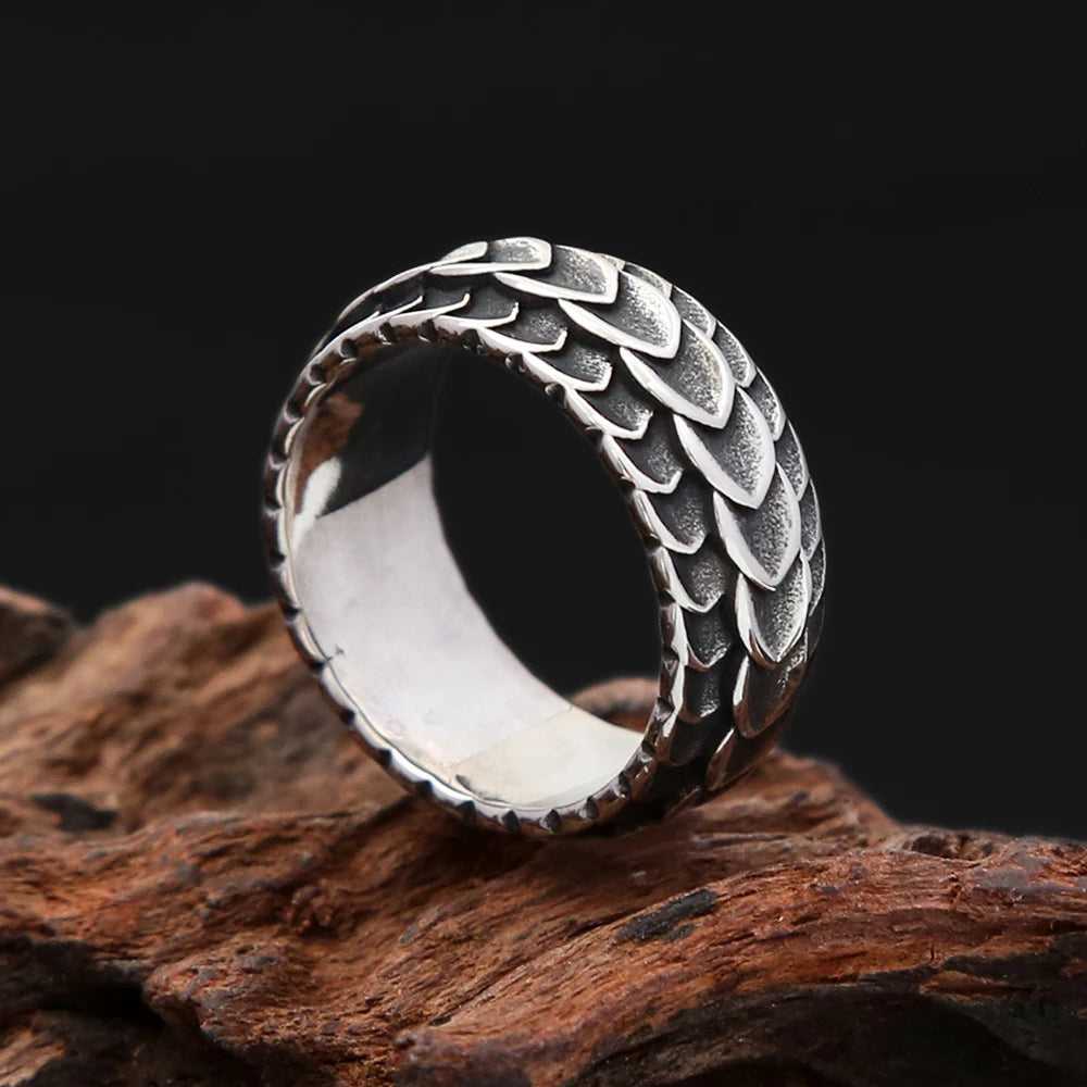 Vintage Stainless Steel Vikings Dragon Scale Ring Rock Punk Norse Viking Dragon Spine Rings For Men Wedding Band Jewelry Gifts