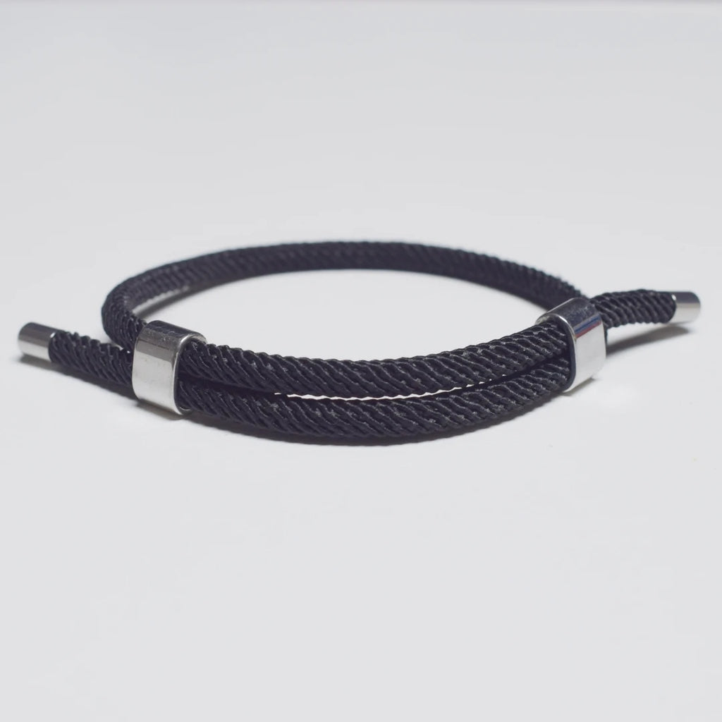 Adjustable Woven Cord Bracelet — Stainless Steel Sliding Clasp