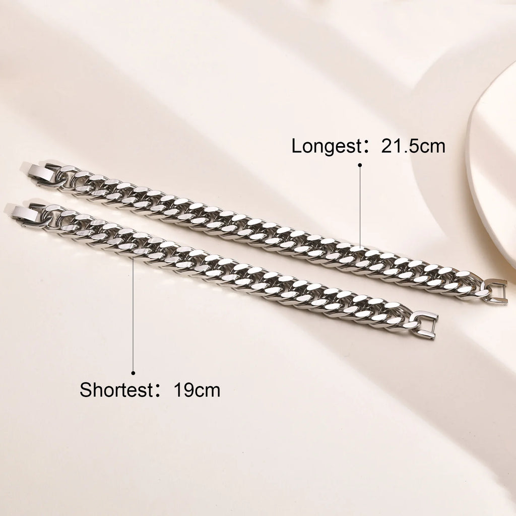 Men's Chunky 8/10/12/15MM Stainless Steel Cuban Chain Bracelets,Never Fade Silver Color Metal Hip Hop Male Wristband Pulseira