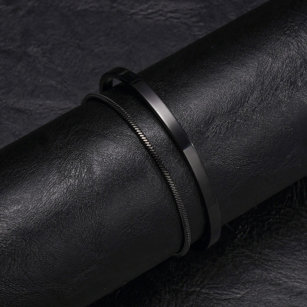 Cuff Bangle Bracelet Set — Stainless Steel