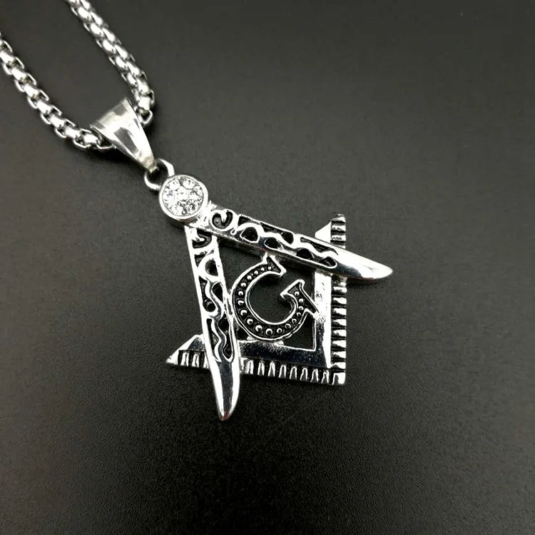Hot sale new Free mason Masonic AG titanium steel necklace with rainstone HIPHOP pendant fashion jewelry best friends Promotion