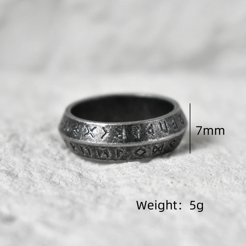 Blackened Viking Stainless Steel Ring Norse Runes Design Retro Gothic Unisex Jewelry Gift for Men Women