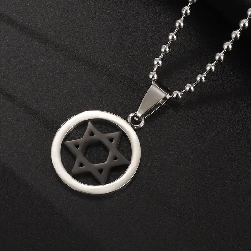 Hamsa Hands of Fatima Hebrew Pendant Stainless Steel Jerusalem Star of David Necklace Women's Jewish Jewelry