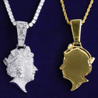 Bubble Letter Iced Out Queen Head Necklace Pendant  for Men Real Gold Plated 5A Cubic Zirconia Hip Hop Jewelry