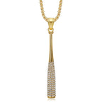 Iced Out Baseball Bat Pendant Necklace — Two-Tone Steel