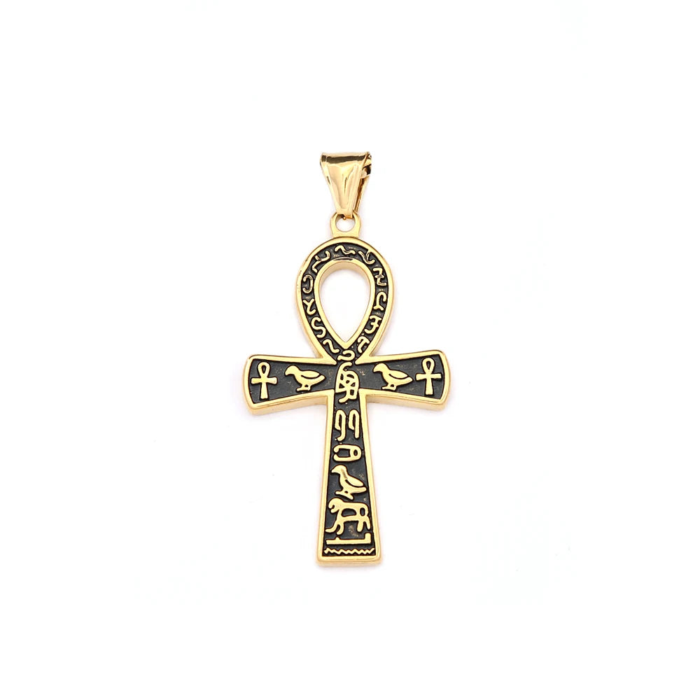 Vintage Fashion Ancient Egyptian Ankh Cross Pendant Necklace For Men Women Stainless Steel Amulet Jewelry Gifts