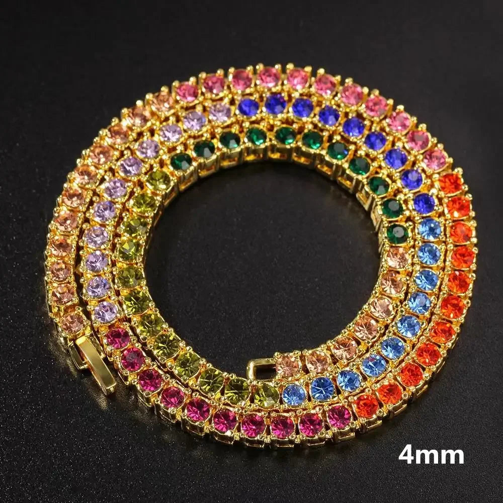 4/5mm 1 Row Black White Crystal Cz Stone Tennis Chain Hip Hop Choker Necklace Bling Iced Out Rock Jewelry For Men Women 18inch