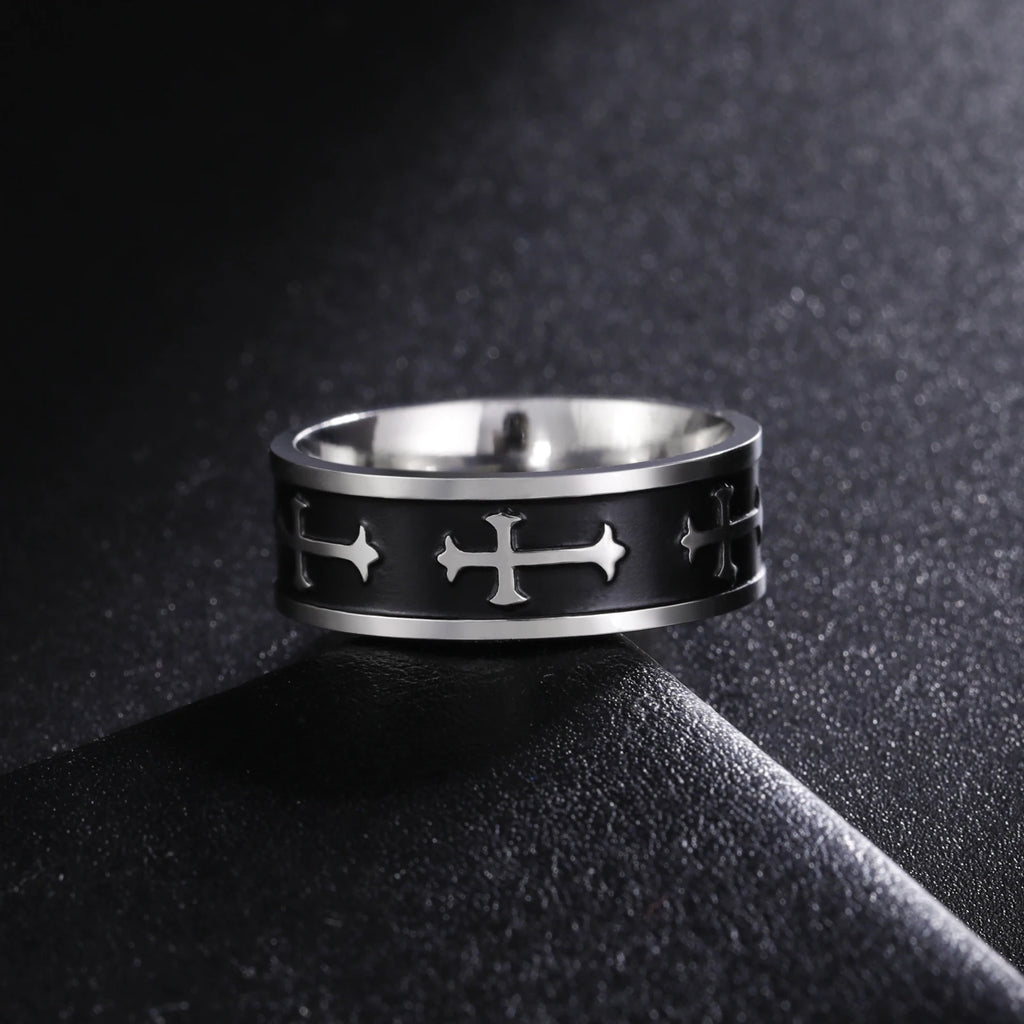 Dreamtimes Vintage Cross Rings for Men and Women Fashion Punk Jewelry Black Anillos Stainless Steel Metal Accessories