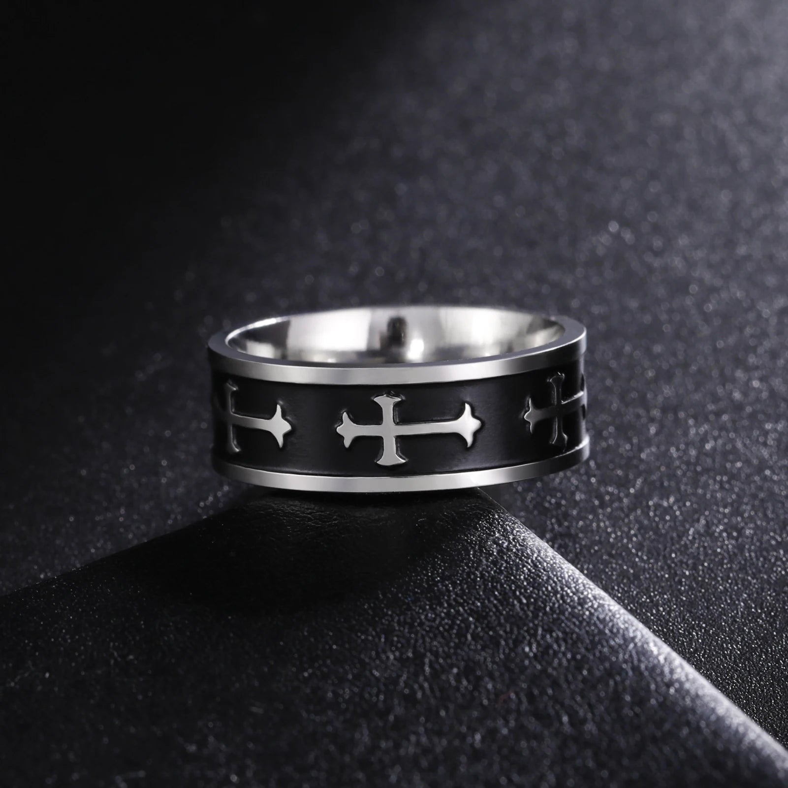 Dreamtimes Vintage Cross Rings for Men and Women Fashion Punk Jewelry Black Anillos Stainless Steel Metal Accessories