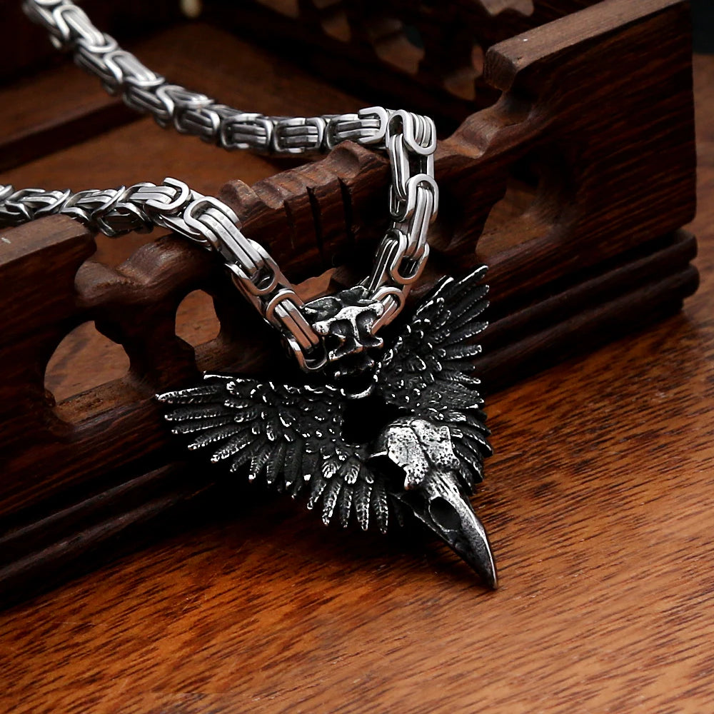 Gothic Crow Skull Stainless Steel Pendant Necklace