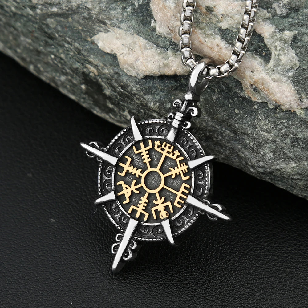 Viking Vegvisir Compass Pendant — Stainless