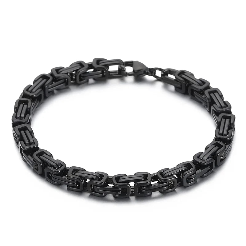 Fongten 4/5/6/8mm Byzantium Bracelet For Men Stainless Steel Box Chain Wirstband Charm Men Bangle Bracelets Jewelry